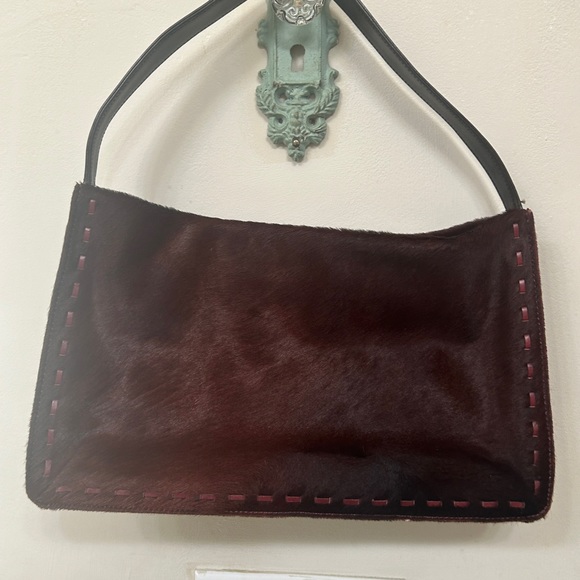 Vintage Coach Leather Calf Hair Oxblood Burgundy Shoulder Bag 9469
